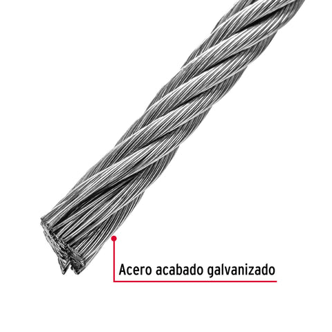 Metro de cable rígido 3/8' de acero 7x7 hilos, 75 m, FIERO | CAB-3/8R | 48814