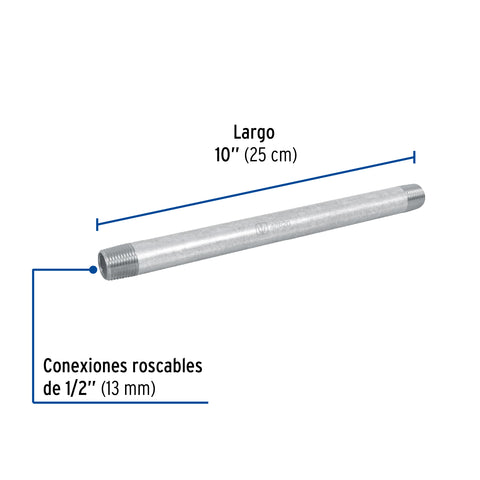 Niple de acero galvanizado 1/2 x 10', FOSET | CG-421 | 48820