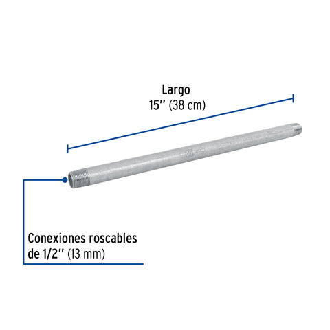Niple de acero galvanizado 1/2 x 15', FOSET | CG-422 | 48821