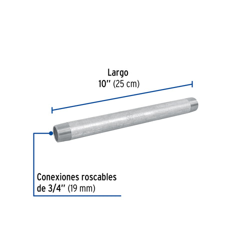 Niple de acero galvanizado 3/4 x 10', FOSET | CG-425 | 48824