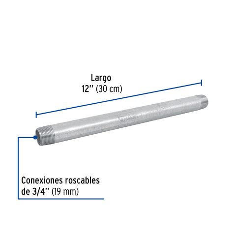 Niple de acero galvanizado 3/4 x 12', FOSET | CG-426 | 48825