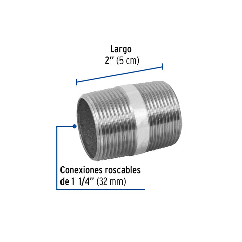 Niple de acero galvanizado 1-1/4 x 2', FOSET | CG-429 | 48828