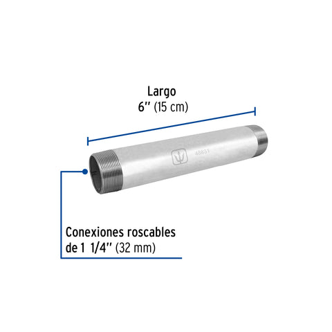 Niple de acero galvanizado 1-1/4 x 6', FOSET | CG-432 | 48831