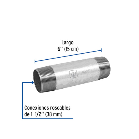 Niple de acero galvanizado 1-1/2 x 6', FOSET | CG-439 | 48838
