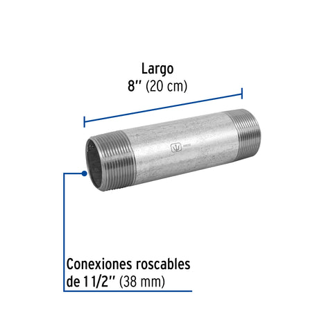 Niple de acero galvanizado 1-1/2 x 8', FOSET | CG-440 | 48839