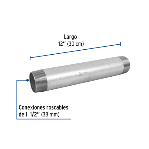 Niple de acero galvanizado 1-1/2 x 12', FOSET | CG-442 | 48841