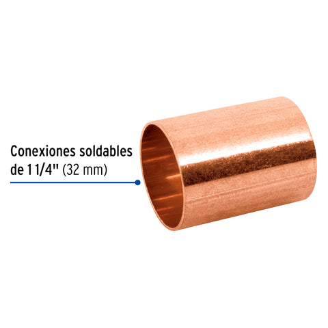 Cople de cobre 1-1/4', sin ranura, FOSET | CC-204 | 48851