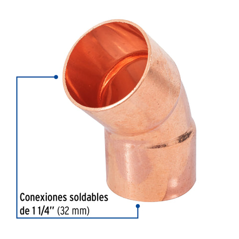 Codo 45° de cobre 1-1/4', FOSET | CC-864 | 48860