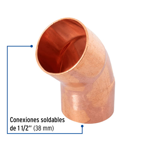 Codo 45° de cobre 1-1/2', FOSET | CC-865 | 48861