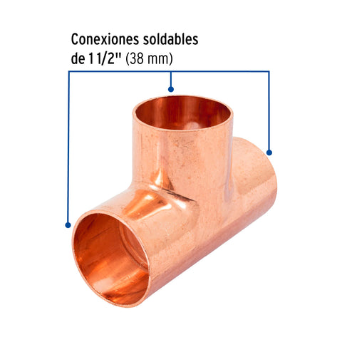 Tee sencilla de cobre 1-1/2', FOSET | CC-765 | 48864