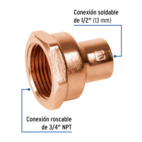 Conector reducido hembra 1/2 x 3/4', FOSET | CC-621 | 48880