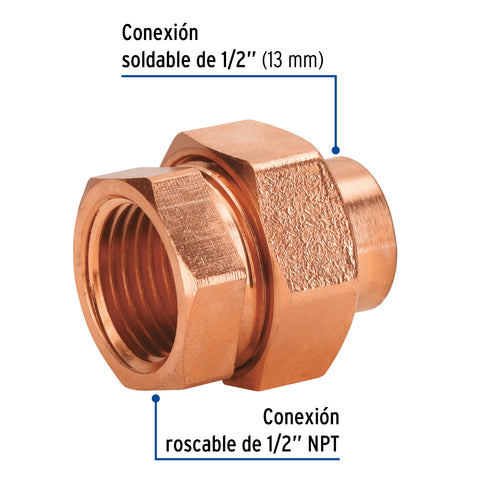 Tuerca unión latón cobrizado 1/2' rosca interior, FOSET | CC-981 | 48882