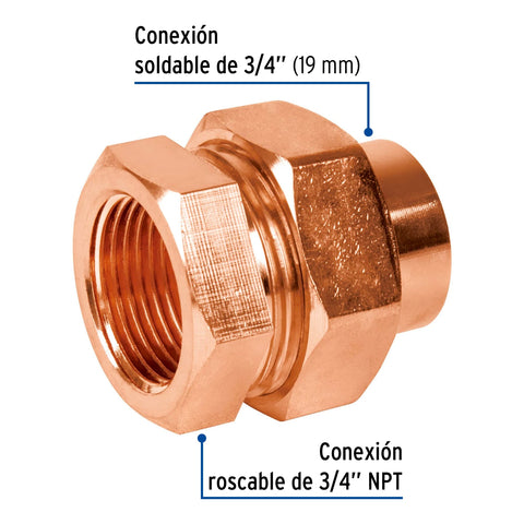 Tuerca unión latón cobrizado 3/4' rosca interior, FOSET | CC-982 | 48883