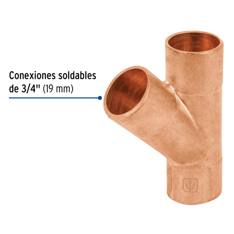 Yee sencilla de cobre 3/4', FOSET | CC-802 | 48893