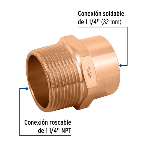 Conector de cobre, rosca exterior 1-1/4', FOSET | CC-614 | 48895