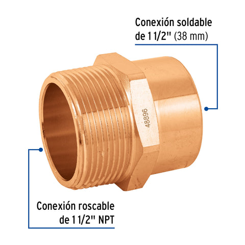 Conector de cobre, rosca exterior 1-1/2', FOSET | CC-615 | 48896