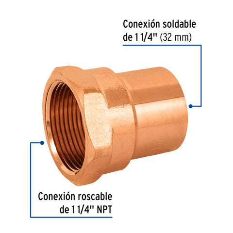 Conector de cobre, rosca interior 1-1/4', FOSET | CC-604 | 48898