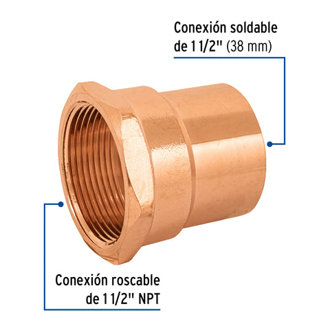 Conector de cobre, rosca interior 1-1/2', FOSET | CC-605 | 48899