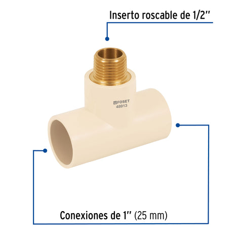 Tee reducida macho de CPVC 1' x 1' x 1/2' inserto latón | CPVC-713 | 48913