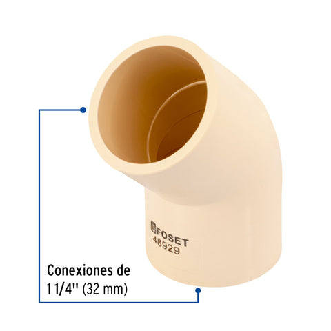 Codo 45° CPVC de 1-1/4', FOSET | CPVC-864 | 48929
