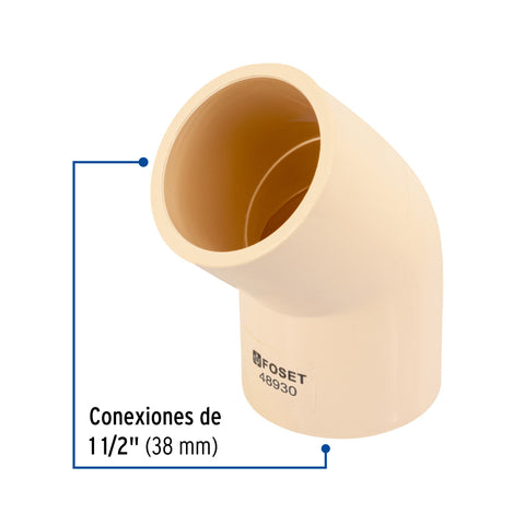 Codo 45° CPVC de 1-1/2', FOSET | CPVC-865 | 48930