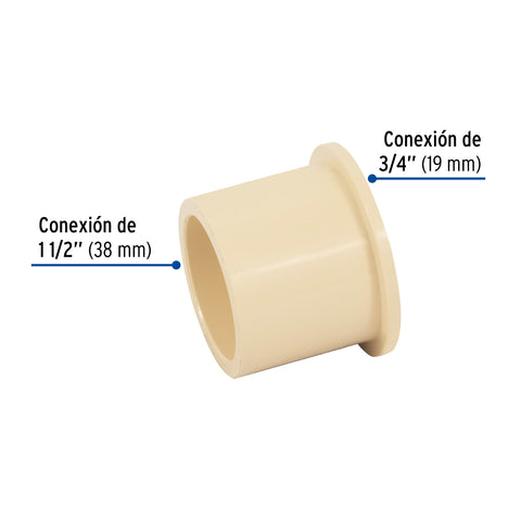 Reducción bushing de CPVC 1-1/2' x 3/4', FOSET | CPVC-238 | 48942