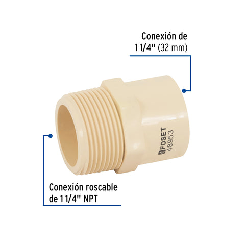 Conector macho CPVC 1-1/4', FOSET | CPVC-614 | 48953