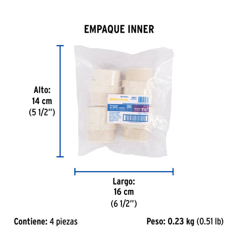 Conector macho CPVC 1-1/2', FOSET | CPVC-615 | 48954