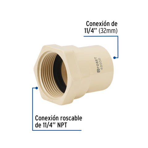 Conector hembra CPVC 1-1/4', FOSET | CPVC-604 | 48956