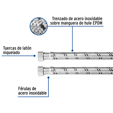 Manguera para boiler, acero inox, 1/2'x1/2', 60 cm, FOSET | FBO-2260X | 48965