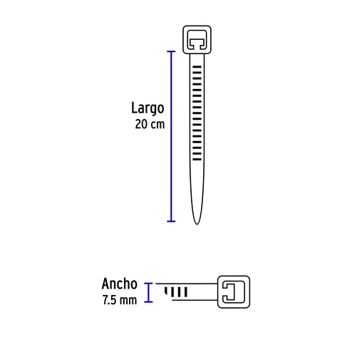 Bolsa c/10 cinchos plásticos 120 lb, 200 x 7.5 mm, naturales | CIN-12020 | 48981