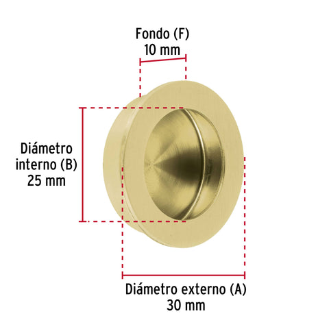 Jaladera de embutir circular No. 2 acabado latón brillante | JALED-12 | 48993