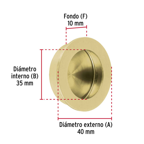Jaladera de embutir circular No. 3 acabado latón brillante | JALED-13 | 48994