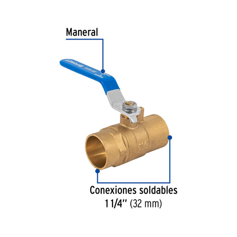Válvula de esfera de latón, soldable 1-1/4', FOSET | ESSO-1-1/4 | 49009