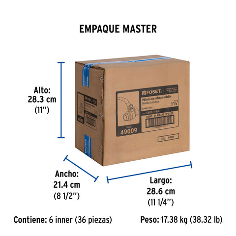 Válvula de esfera de latón, soldable 1-1/4', FOSET | ESSO-1-1/4 | 49009
