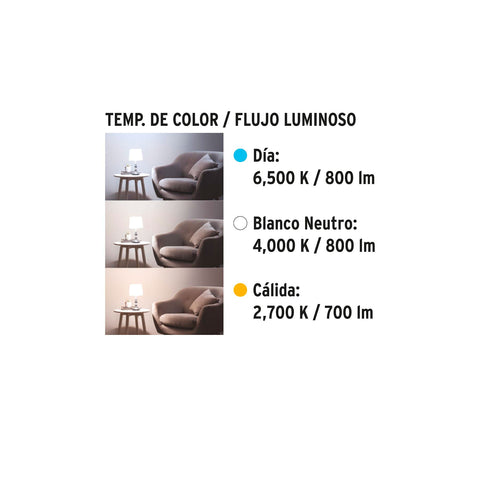 Lámpara LED tipo bulbo con 3 tonos de luz, blíster, Volteck | LED-603T | 49036