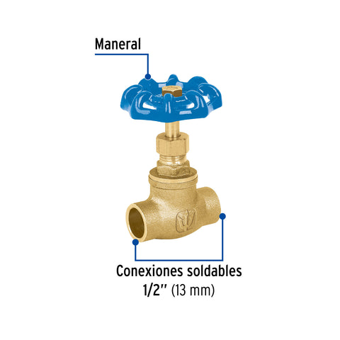 Válvula de globo de latón, soldable de 1/2', FOSET | GLSO-1/2 | 49040