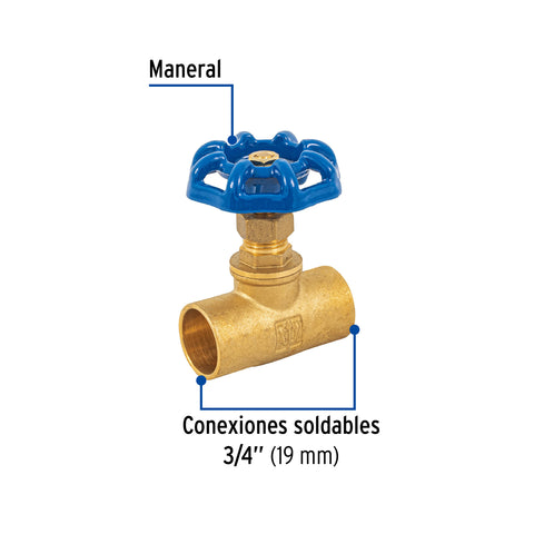 Válvula de globo de latón, soldable de 3/4', FOSET | GLSO-3/4 | 49041