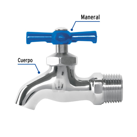 Llave de nariz de latón cromado, 135 g, entrada 1/2', FOSET | LLJ-135C | 49086