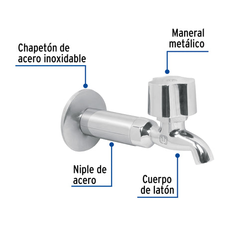 Llave 1/2' para fregadero con niple y chapeton, cromo, BASIC | LL-F | 49105