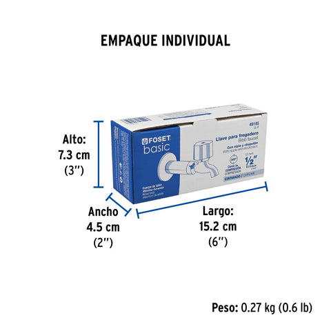 Llave 1/2' para fregadero con niple y chapeton, cromo, BASIC | LL-F | 49105