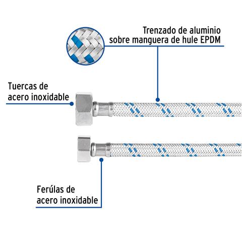 Manguera p/WC, aluminio, 1/2' x 7/8', 35 cm, FOSET | FWC-35 | 49125