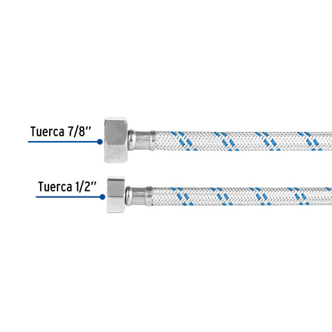 Manguera p/WC, aluminio, 1/2' x 7/8', 50 cm, FOSET | FWC-50 | 49126
