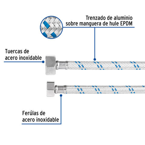 Manguera p/WC, aluminio, 1/2' x 7/8', 60 cm, FOSET | FWC-60 | 49127