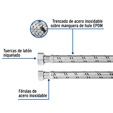 Manguera para boiler, acero inox, 1/2'x3/4', 40 cm, FOSET | FBO-1240X | 49131