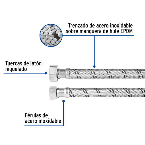 Manguera para boiler, acero inox, 1/2'x3/4', 60 cm, FOSET | FBO-1260X | 49132
