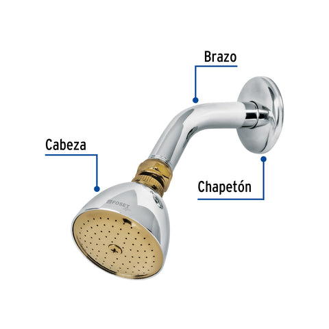 Regadera cónica 2-1/2',metálica, brazo y chapetón, cromo-oro | R-509G | 49147