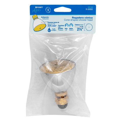 Regadera cónica 2-1/2', metálica, sin brazo, cromo-oro, AQUA | R-509SG | 49148