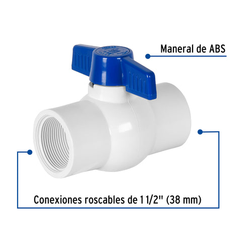 Válvula esfera de PVC 1-1/2' roscable, FOSET | PVC-ES-1-1/2R | 49154