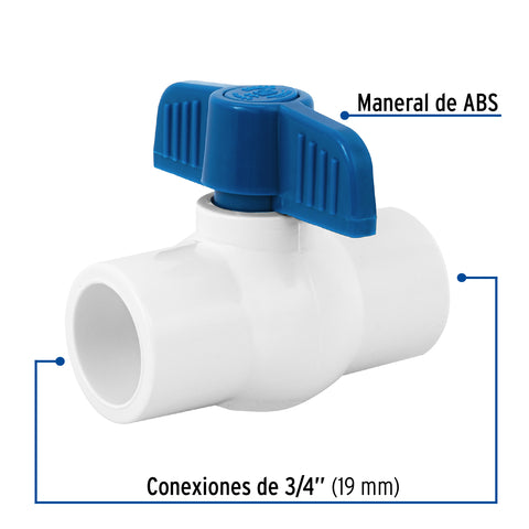Válvula de esfera de PVC 3/4' para cementar, FOSET | PVC-ES-3/4 | 49157